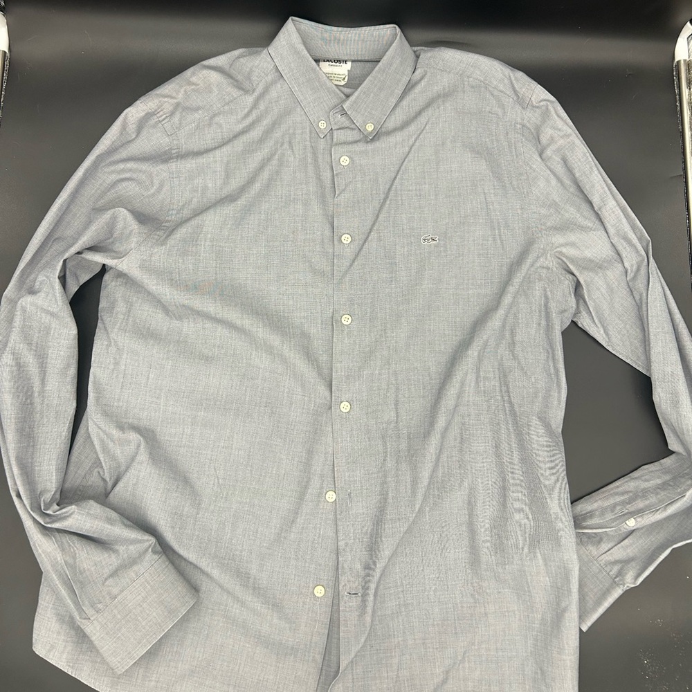 Lacoste Men's Light Gray Casual Button-Down Shirt